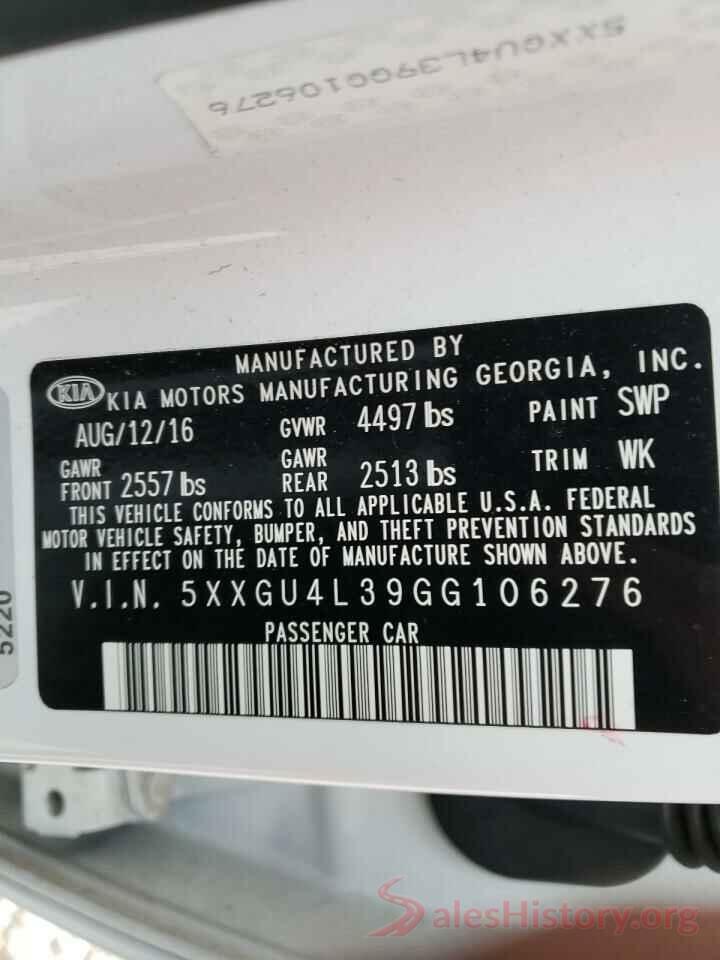 5XXGU4L39GG106276 2016 KIA OPTIMA