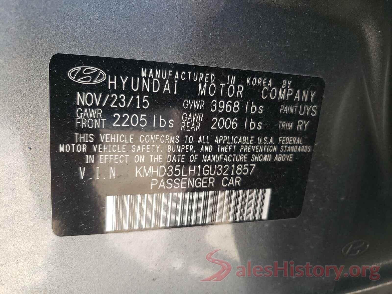 KMHD35LH1GU321857 2016 HYUNDAI ELANTRA