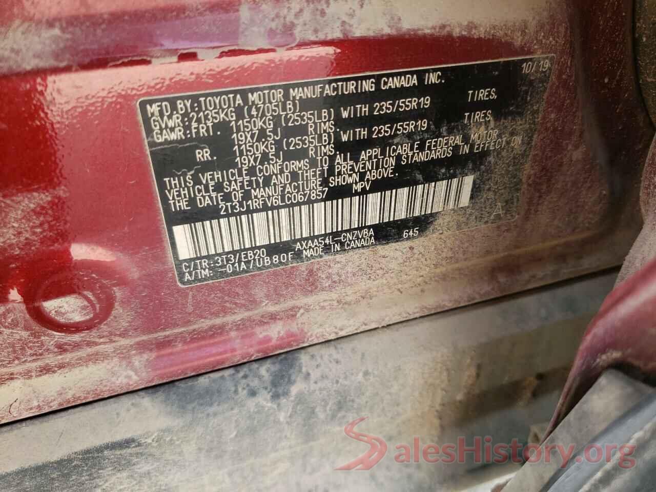 2T3J1RFV6LC067857 2020 TOYOTA RAV4