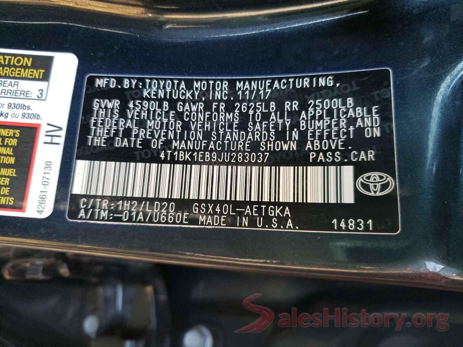 4T1BK1EB9JU283037 2018 TOYOTA AVALON