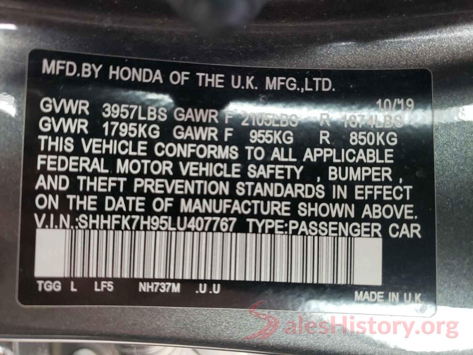 SHHFK7H95LU407767 2020 HONDA CIVIC