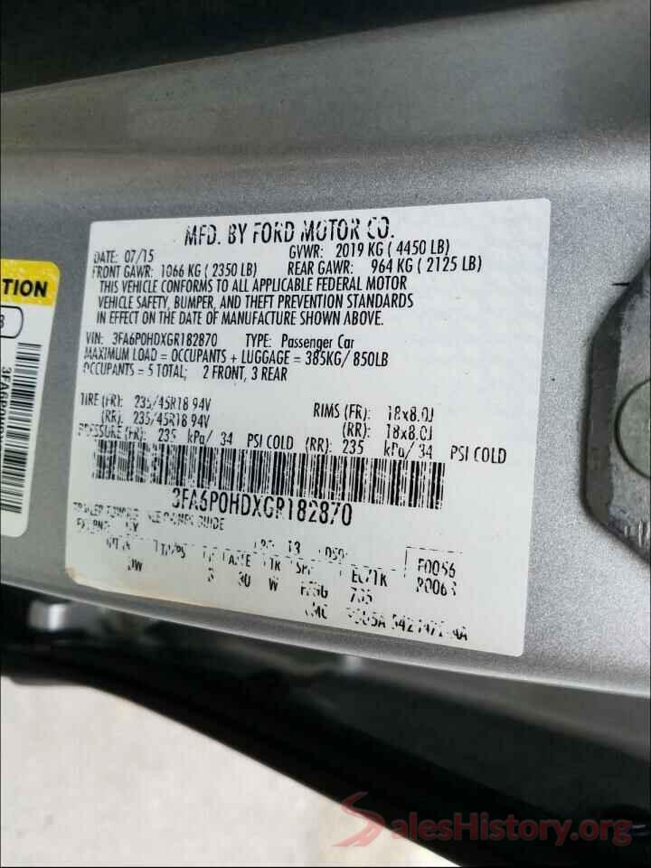 3FA6P0HDXGR182870 2016 FORD FUSION