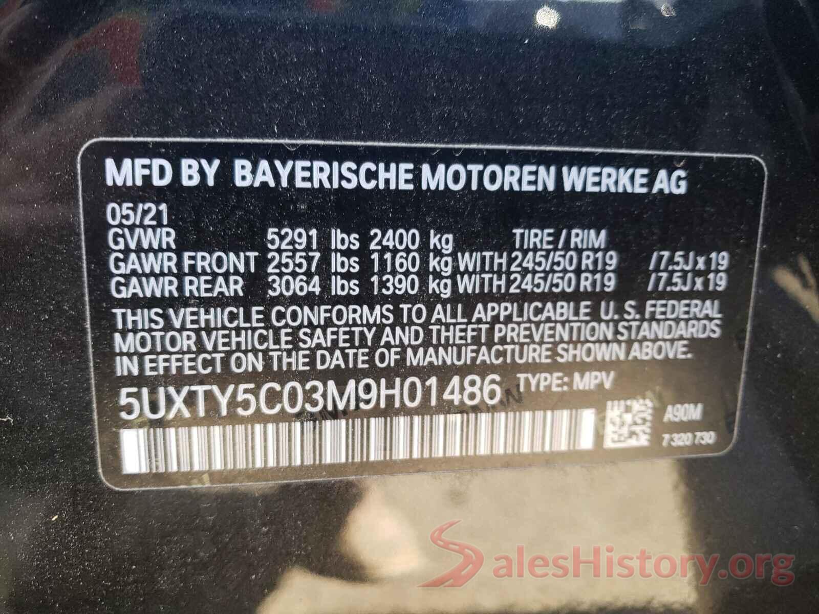 5UXTY5C03M9H01486 2021 BMW X3