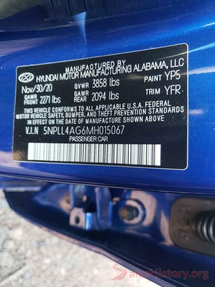 5NPLL4AG6MH015067 2021 HYUNDAI ELANTRA