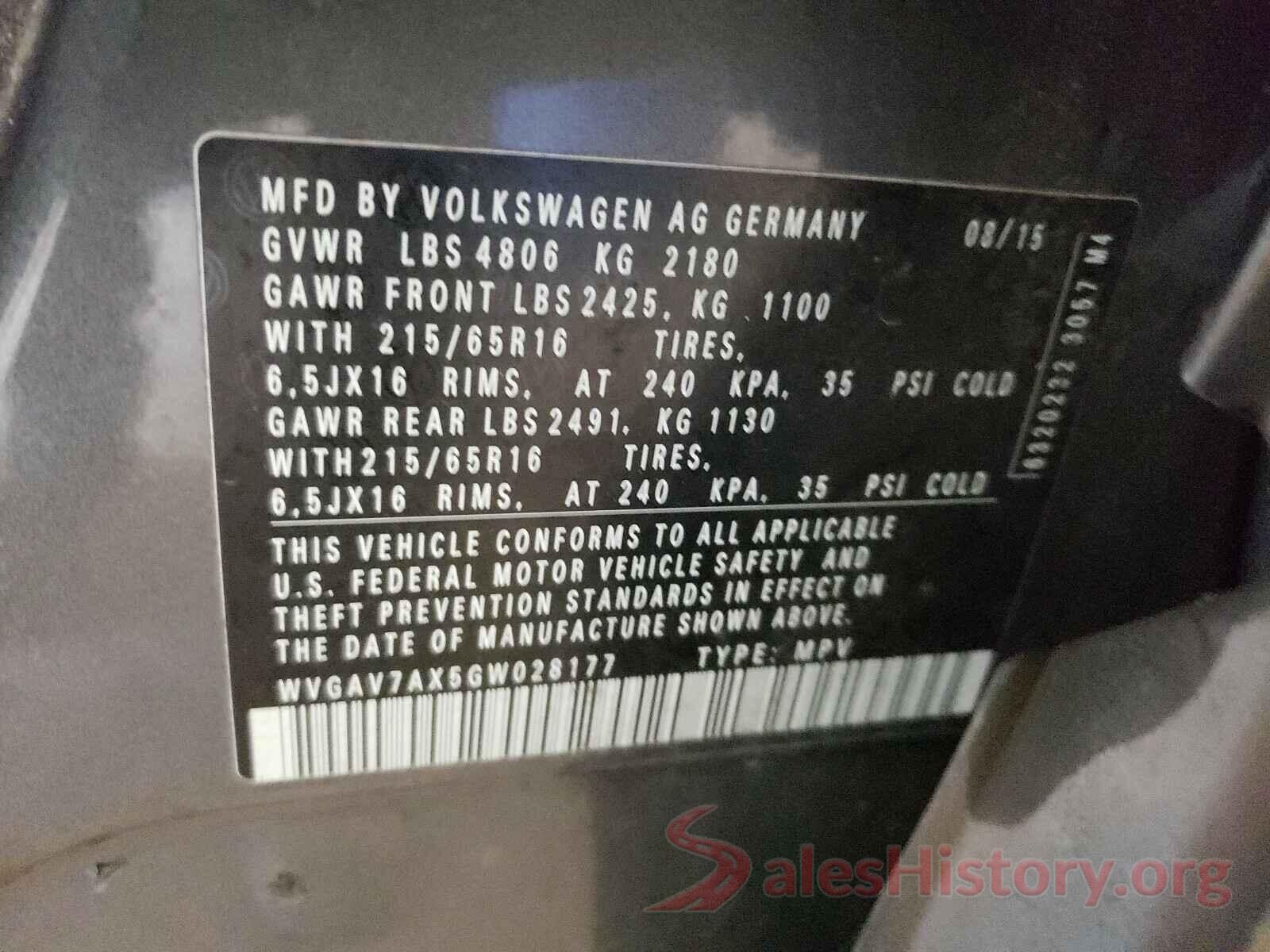 WVGAV7AX5GW028177 2016 VOLKSWAGEN TIGUAN