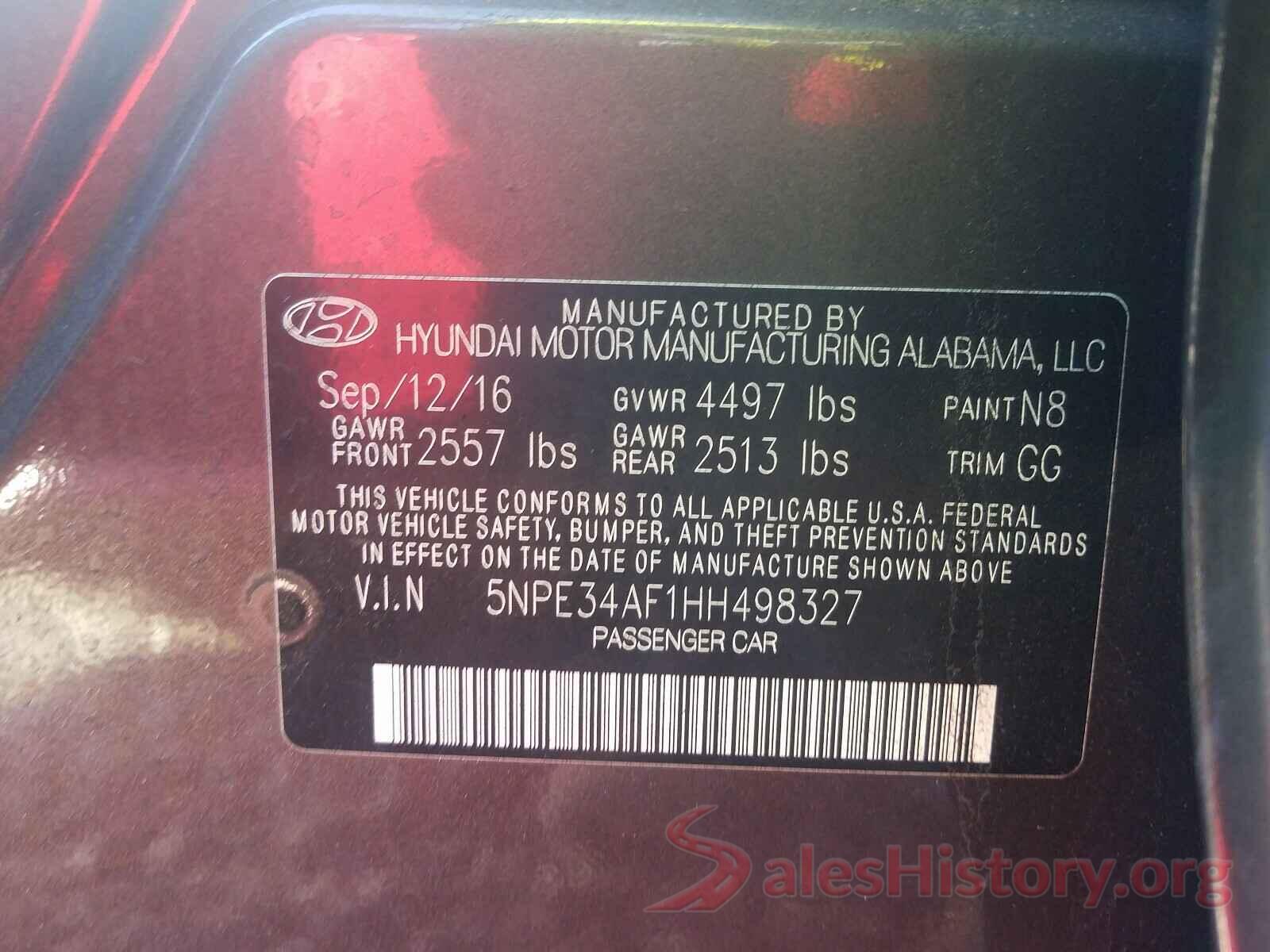 5NPE34AF1HH498327 2017 HYUNDAI SONATA