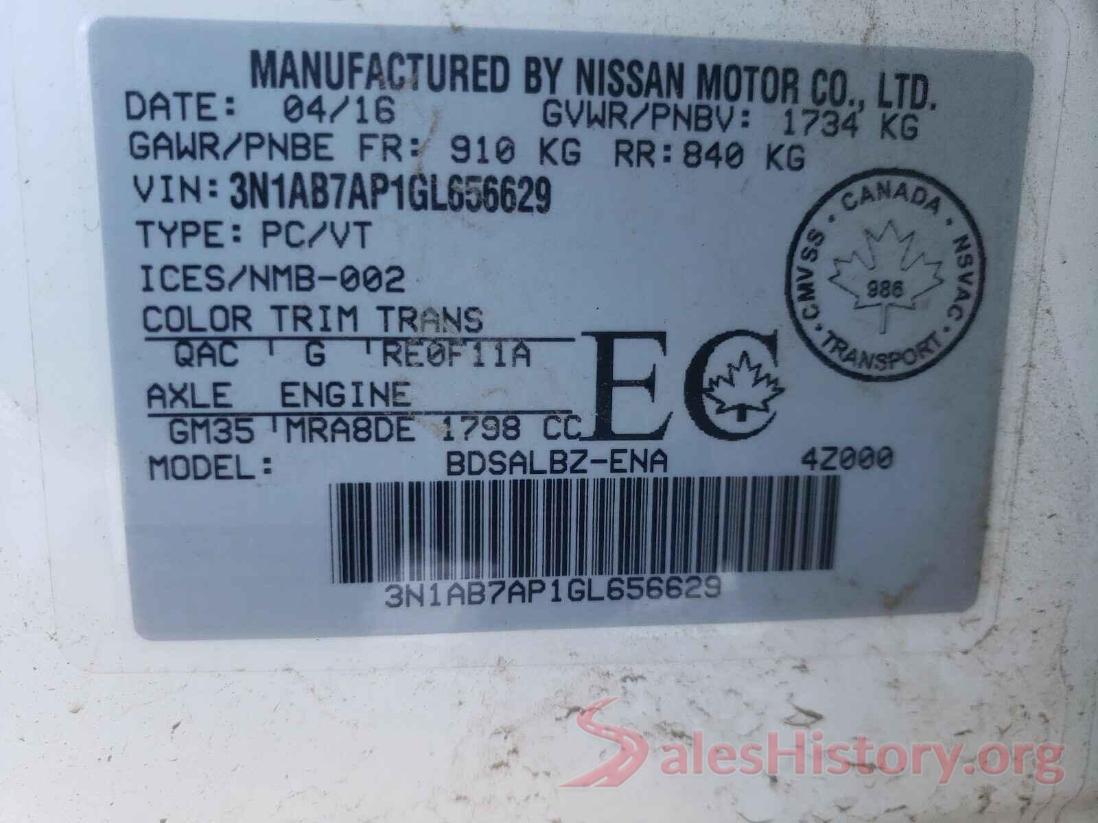 3N1AB7AP1GL656629 2016 NISSAN SENTRA