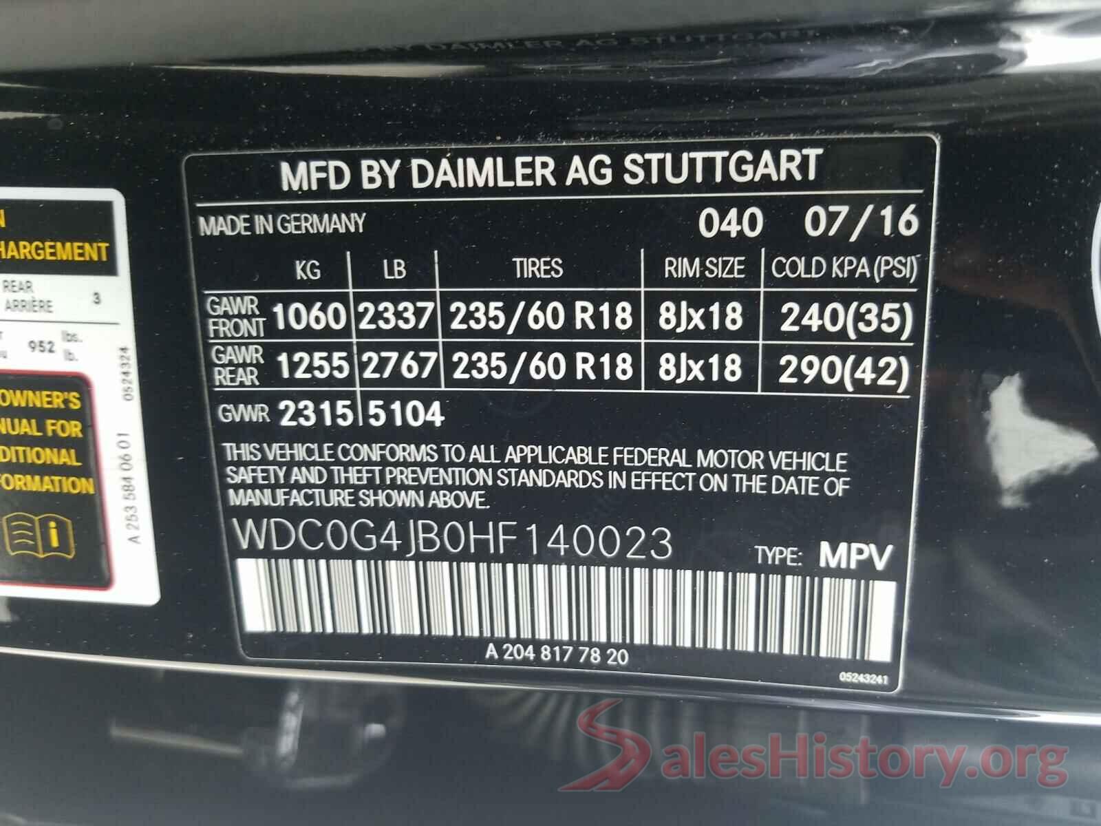 WDC0G4JB0HF140023 2017 MERCEDES-BENZ G CLASS