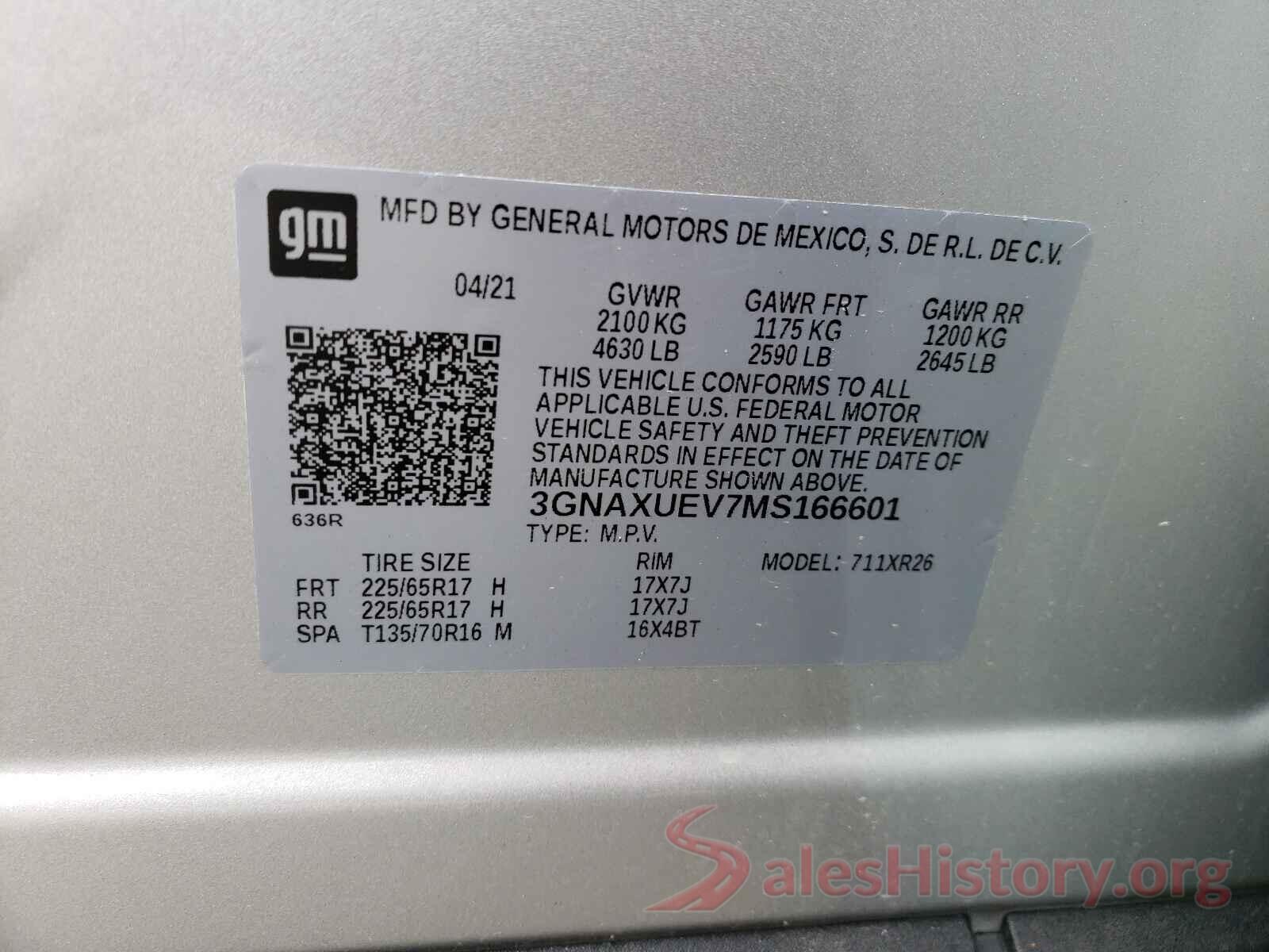 3GNAXUEV7MS166601 2021 CHEVROLET EQUINOX