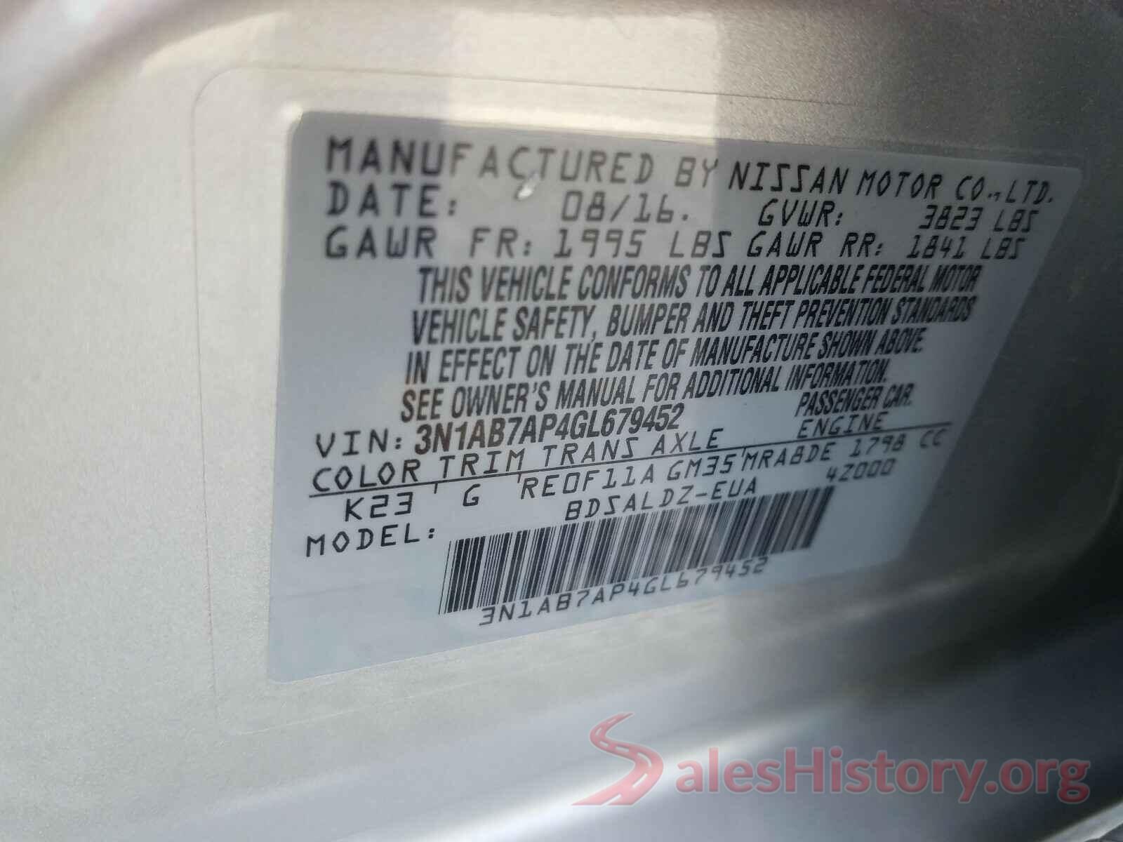 3N1AB7AP4GL679452 2016 NISSAN SENTRA