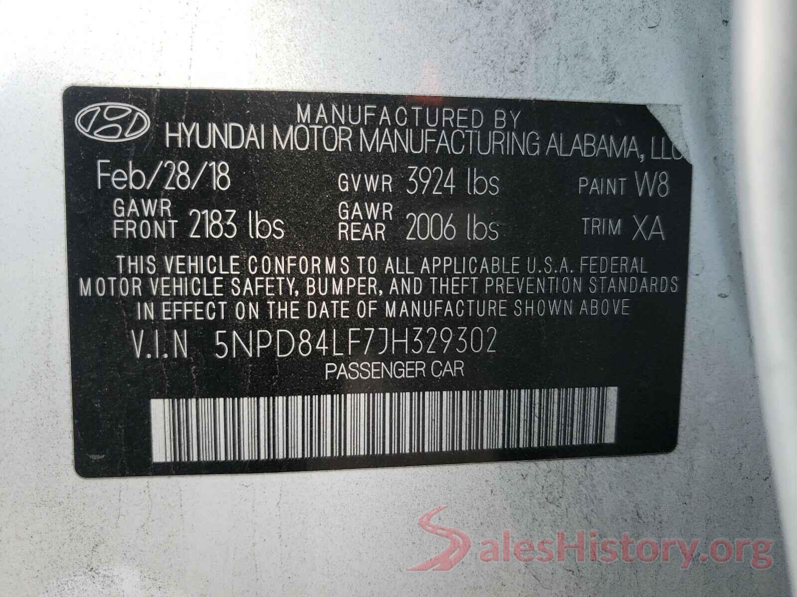 5NPD84LF7JH329302 2018 HYUNDAI ELANTRA