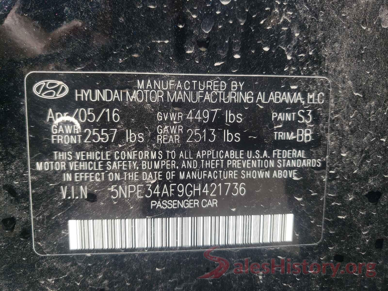 5NPE34AF9GH421736 2016 HYUNDAI SONATA