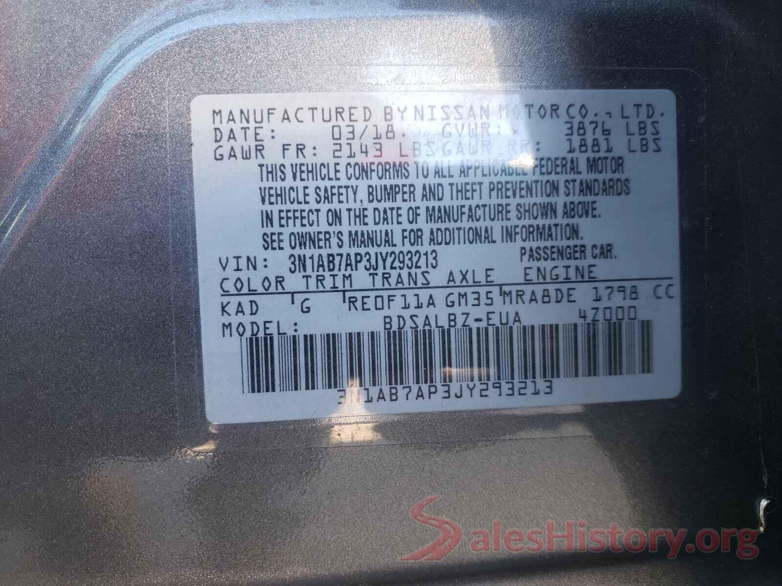 3N1AB7AP3JY293213 2018 NISSAN SENTRA