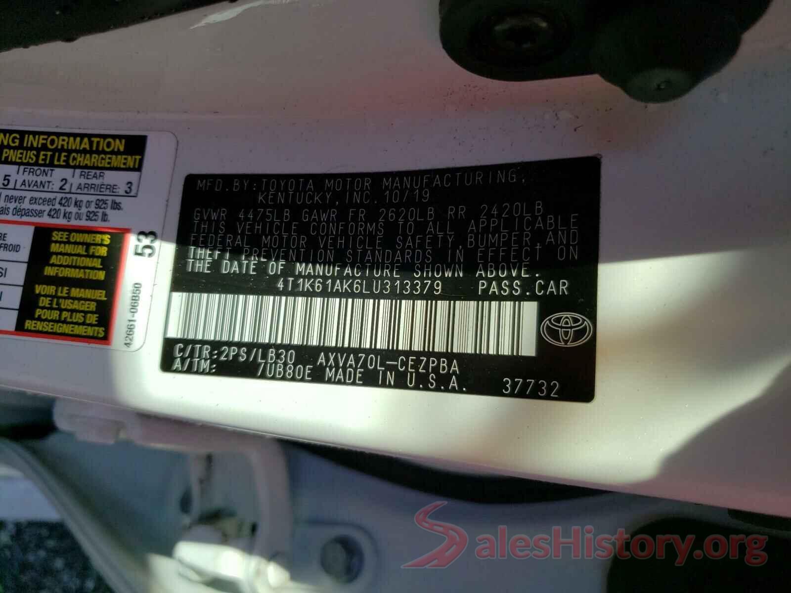 4T1K61AK6LU313379 2020 TOYOTA CAMRY