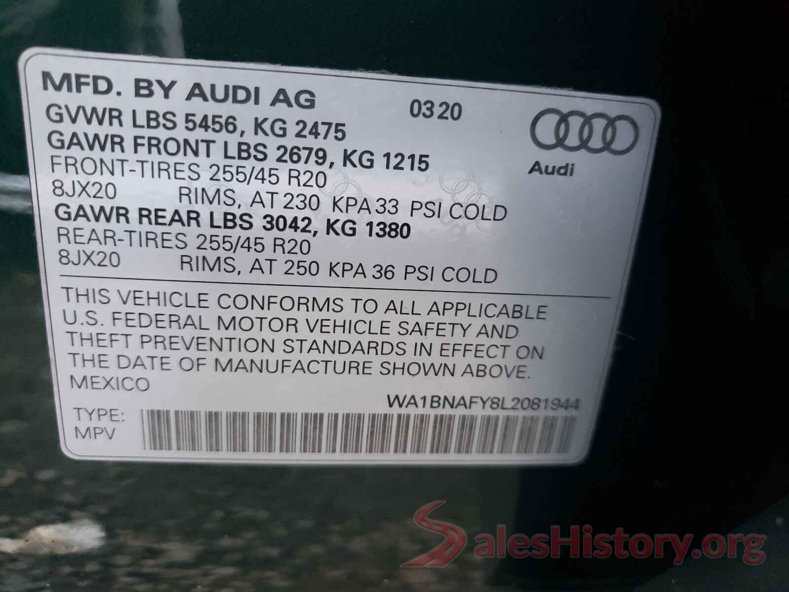 WA1BNAFY8L2081944 2020 AUDI Q5