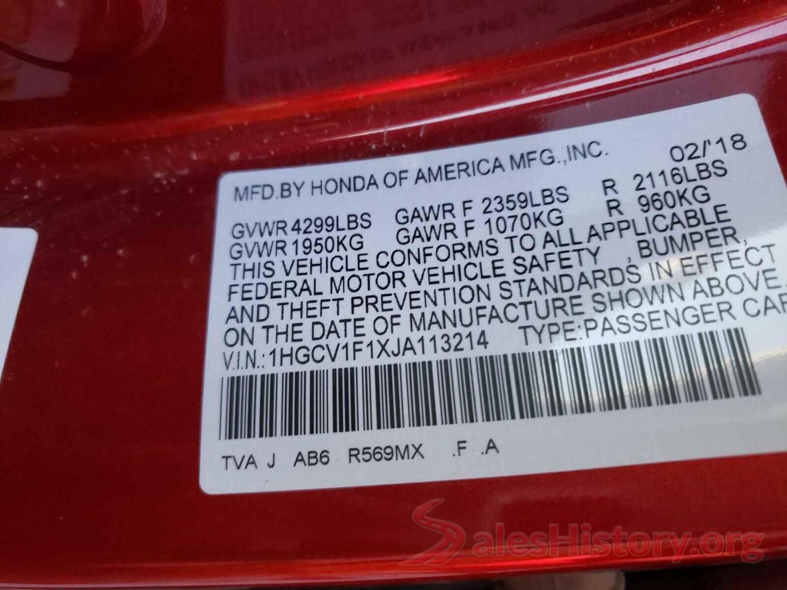 1HGCV1F1XJA113214 2018 HONDA ACCORD