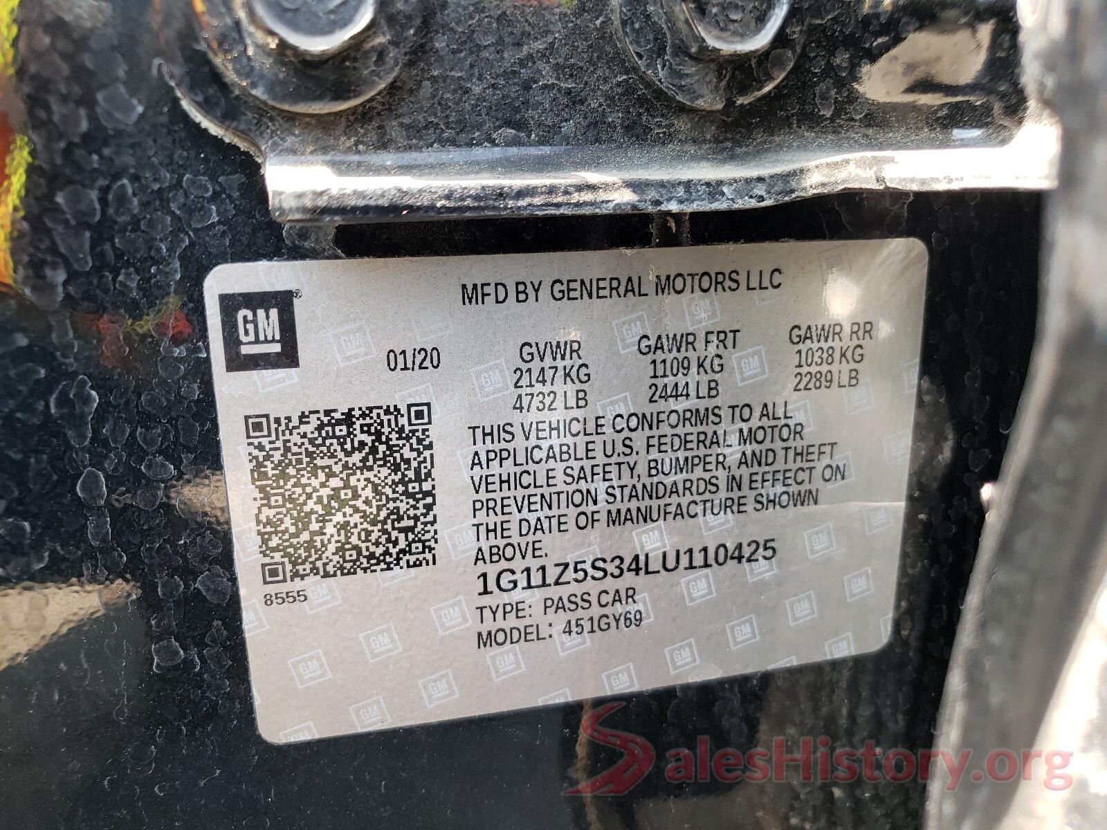 1G11Z5S34LU110425 2020 CHEVROLET IMPALA