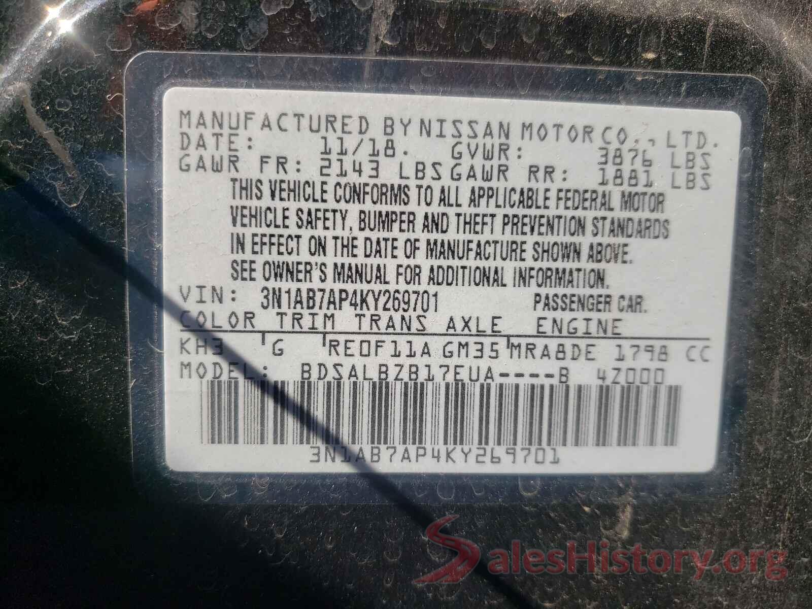 3N1AB7AP4KY269701 2019 NISSAN SENTRA