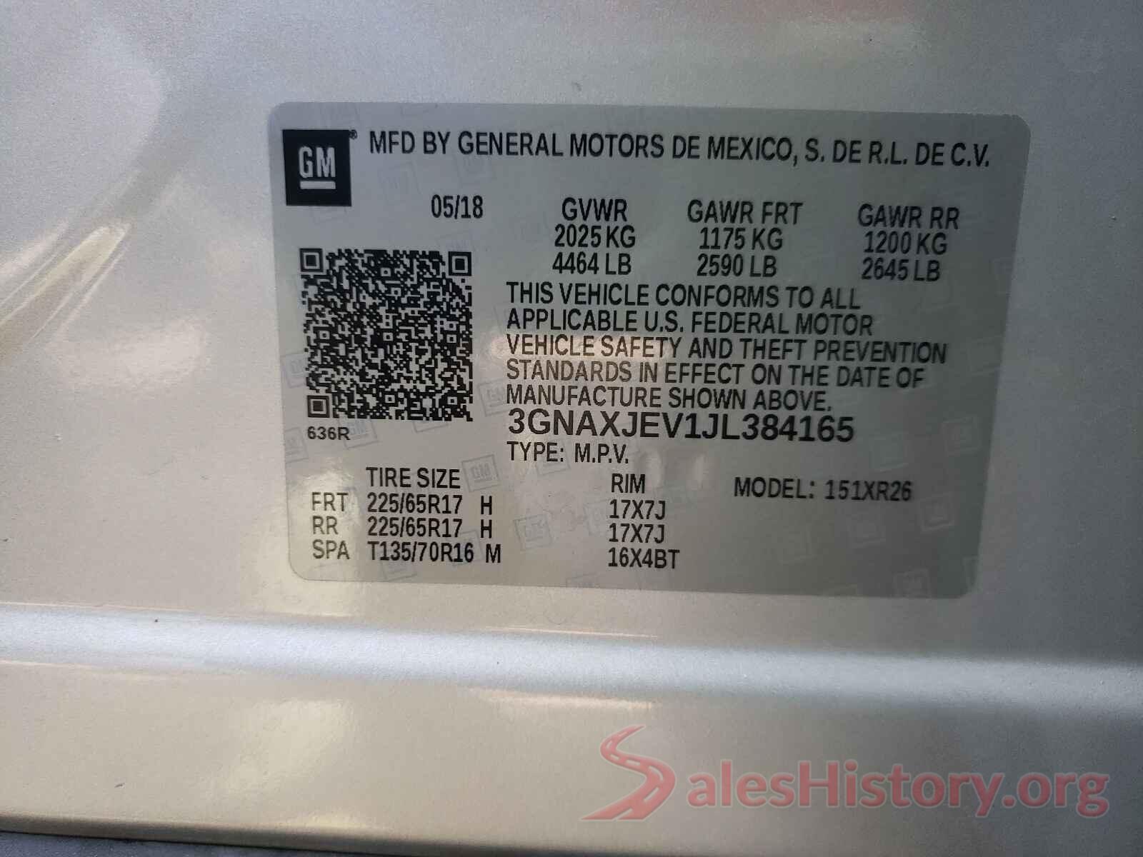 3GNAXJEV1JL384165 2018 CHEVROLET EQUINOX