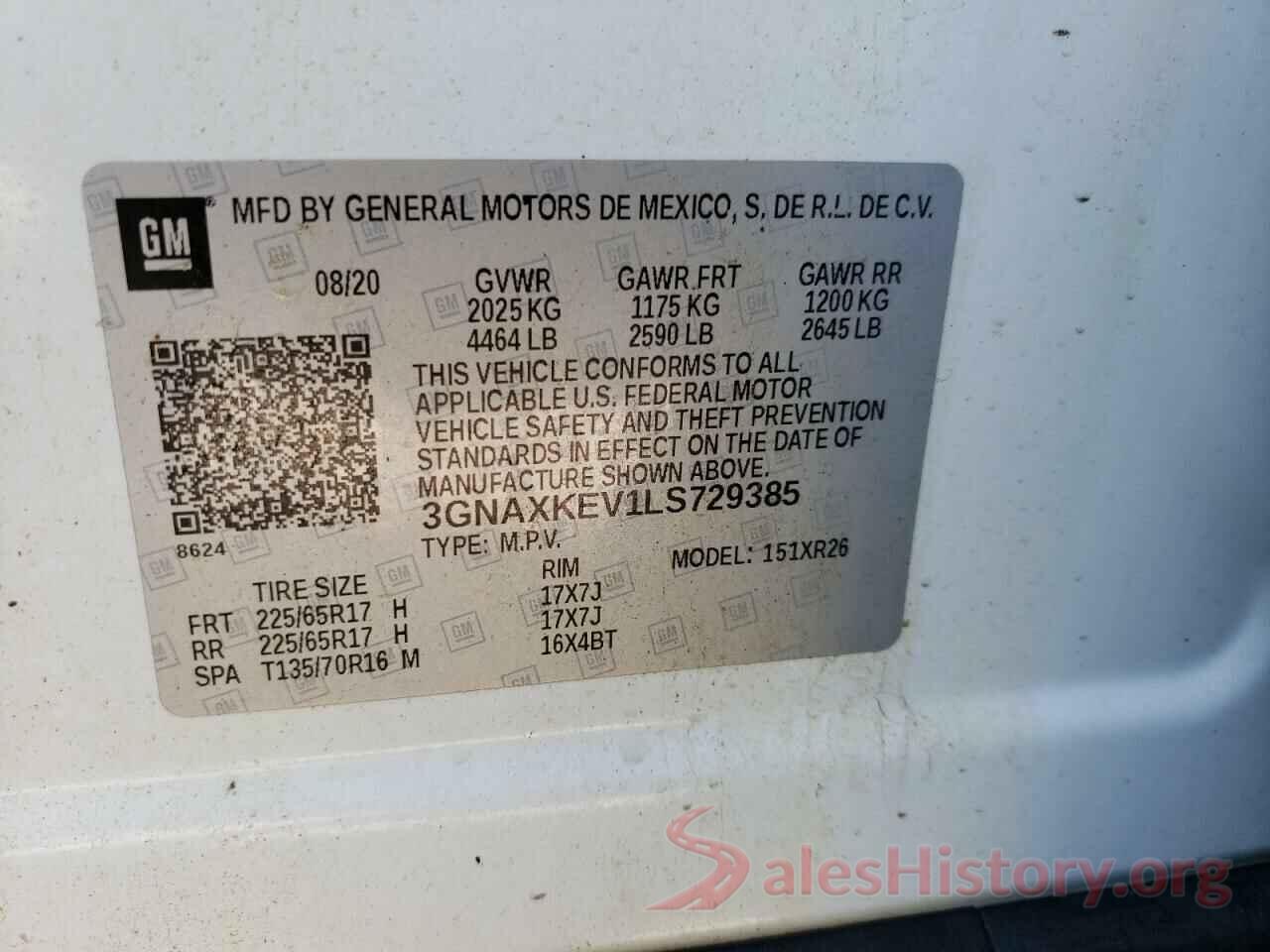 3GNAXKEV1LS729385 2020 CHEVROLET EQUINOX