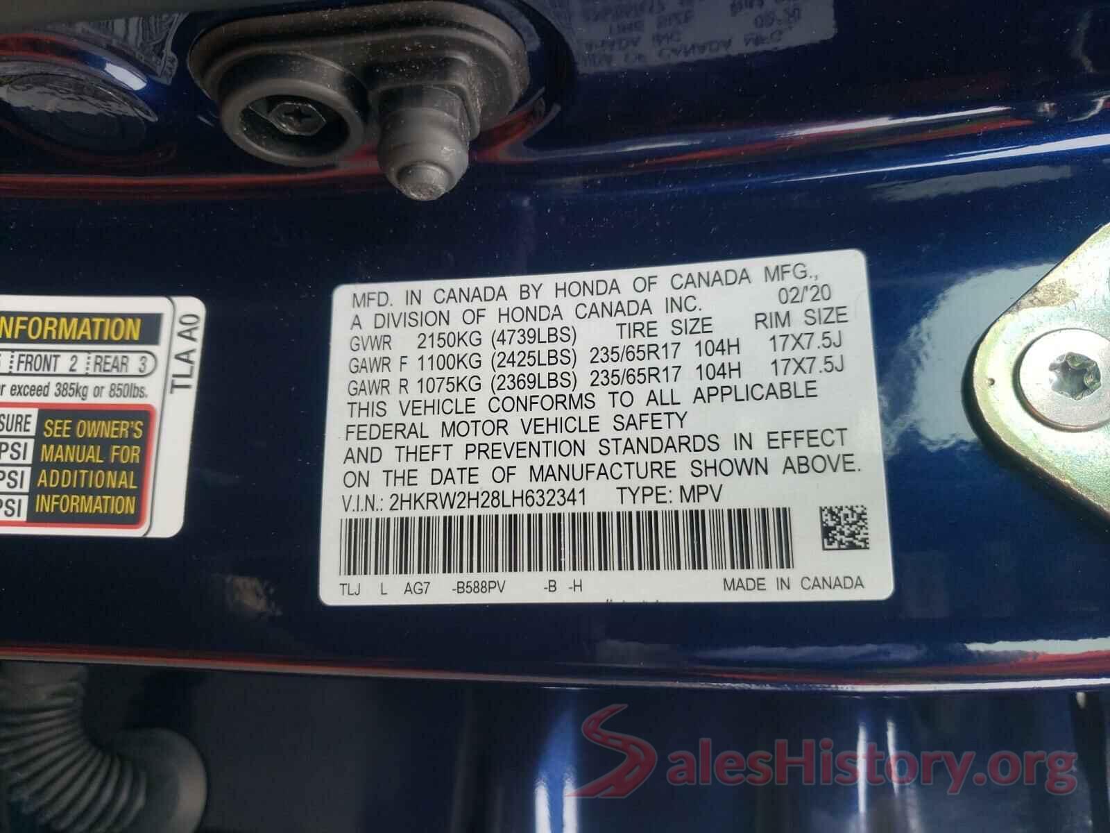 2HKRW2H28LH632341 2020 HONDA CRV