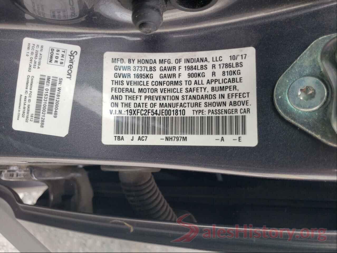 19XFC2F54JE001810 2018 HONDA CIVIC