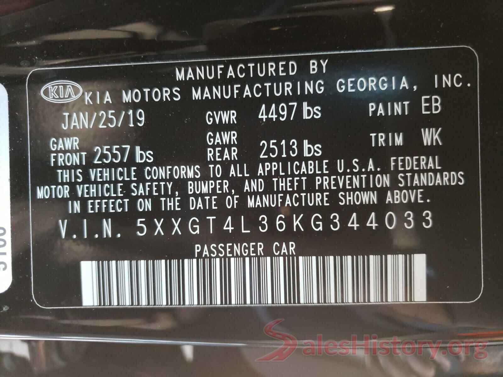 5XXGT4L36KG344033 2019 KIA OPTIMA