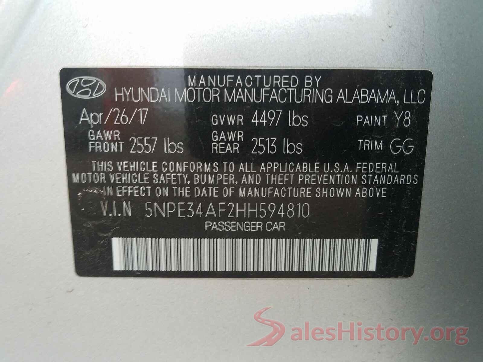 5NPE34AF2HH594810 2017 HYUNDAI SONATA