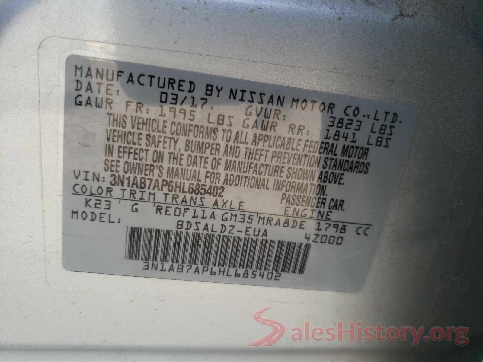 3N1AB7AP6HL685402 2017 NISSAN SENTRA