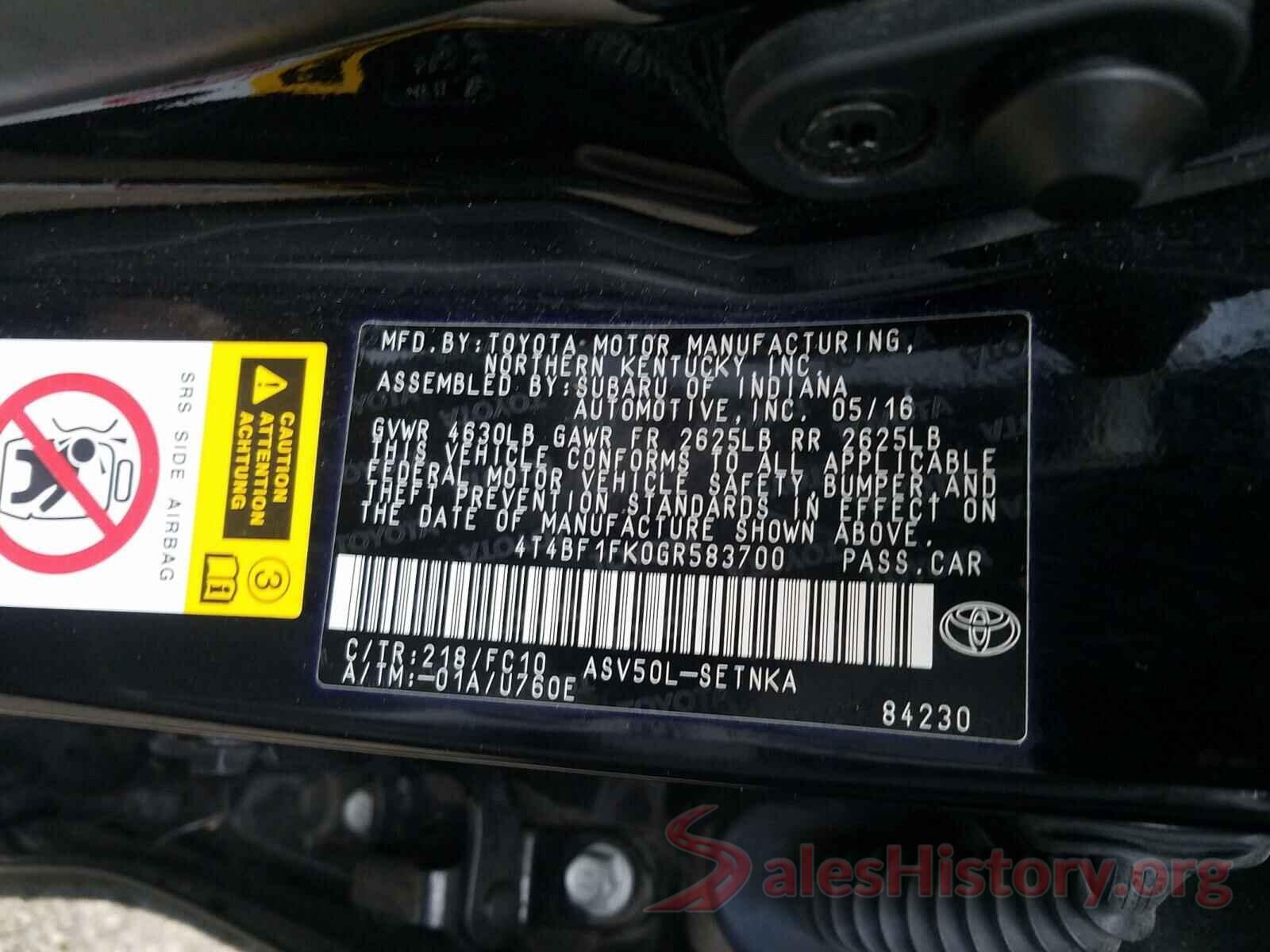 4T4BF1FK0GR583700 2016 TOYOTA CAMRY
