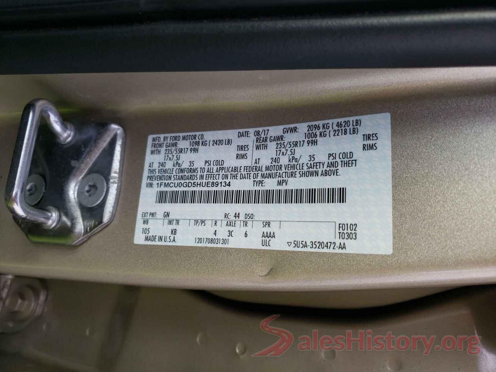 1FMCU0GD5HUE89134 2017 FORD ESCAPE