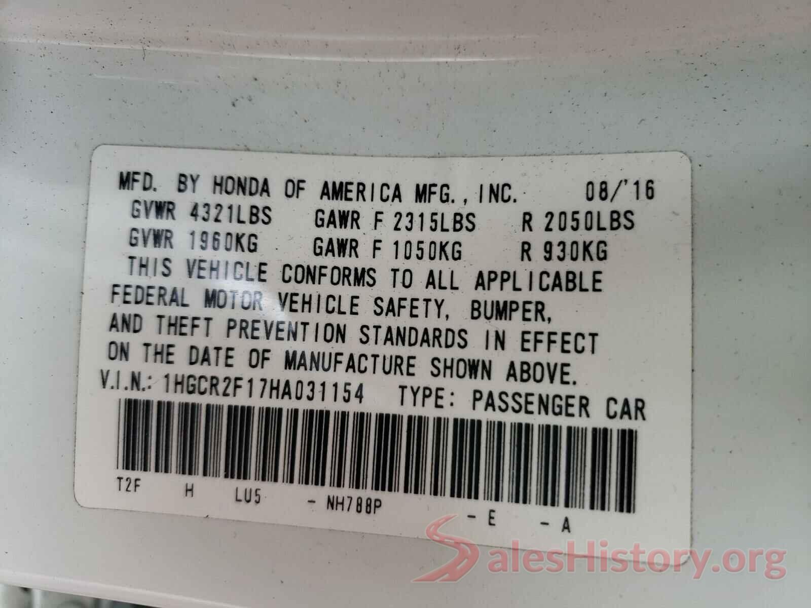 1HGCR2F17HA031154 2017 HONDA ACCORD