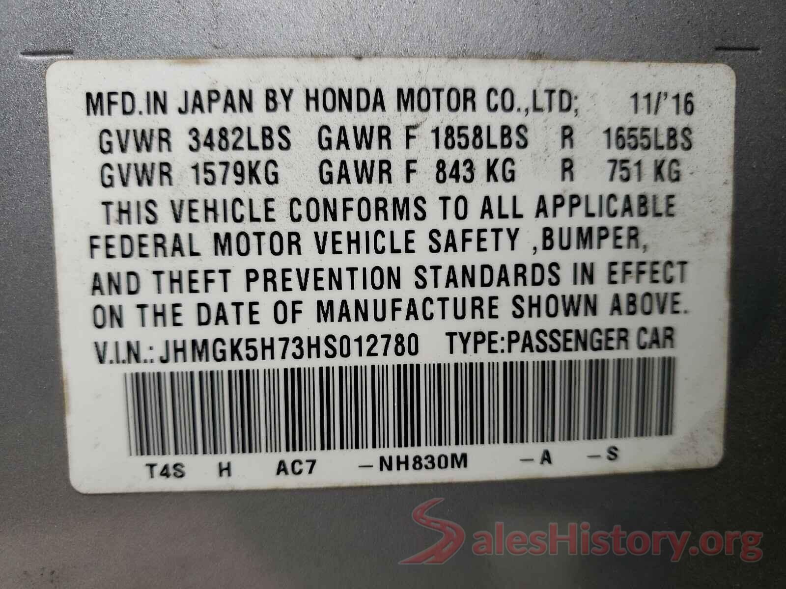 JHMGK5H73HS012780 2017 HONDA FIT