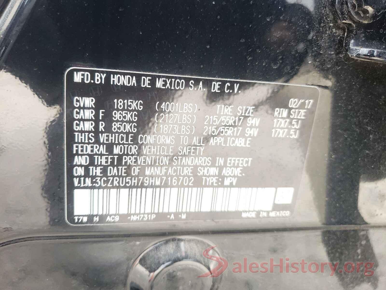 3CZRU5H79HM716702 2017 HONDA HR-V