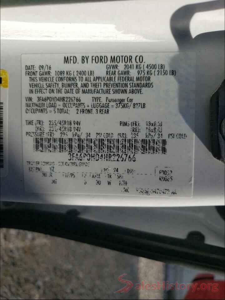 3FA6P0HD4HR226766 2017 FORD FUSION