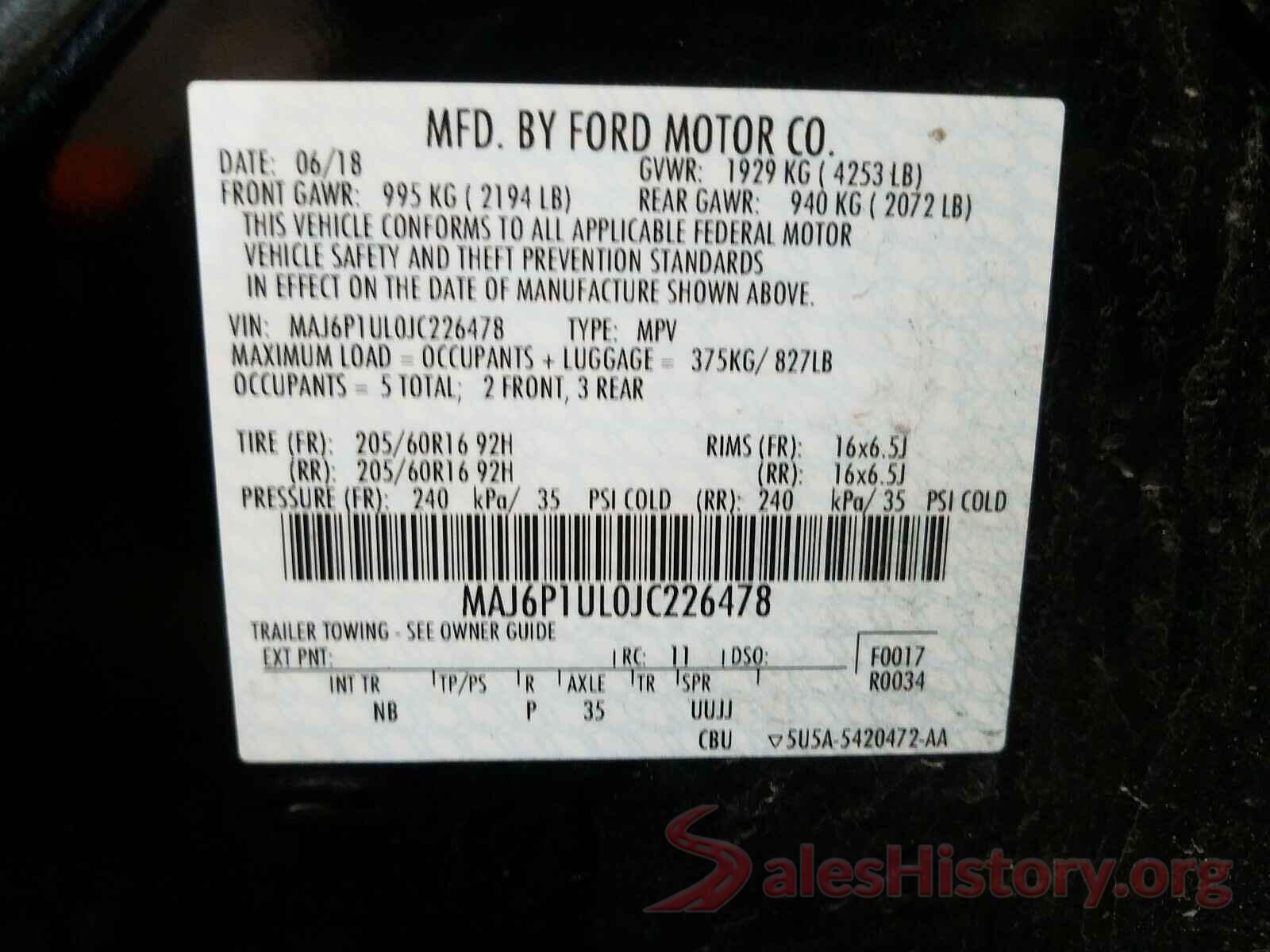 MAJ6P1UL0JC226478 2018 FORD ALL OTHER