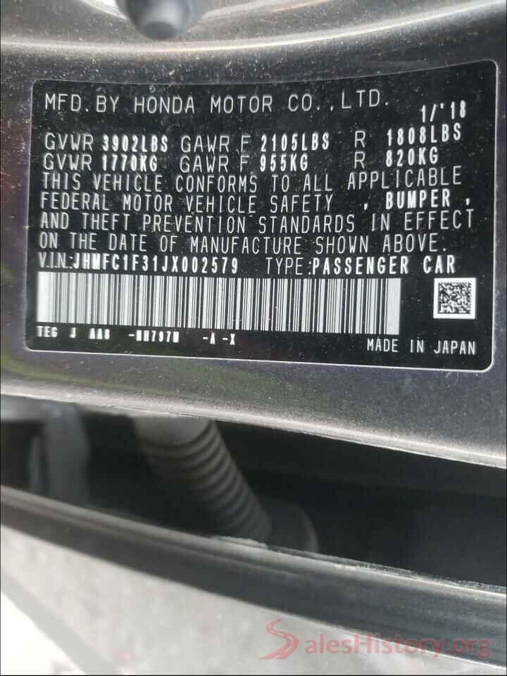 JHMFC1F31JX002579 2018 HONDA CIVIC