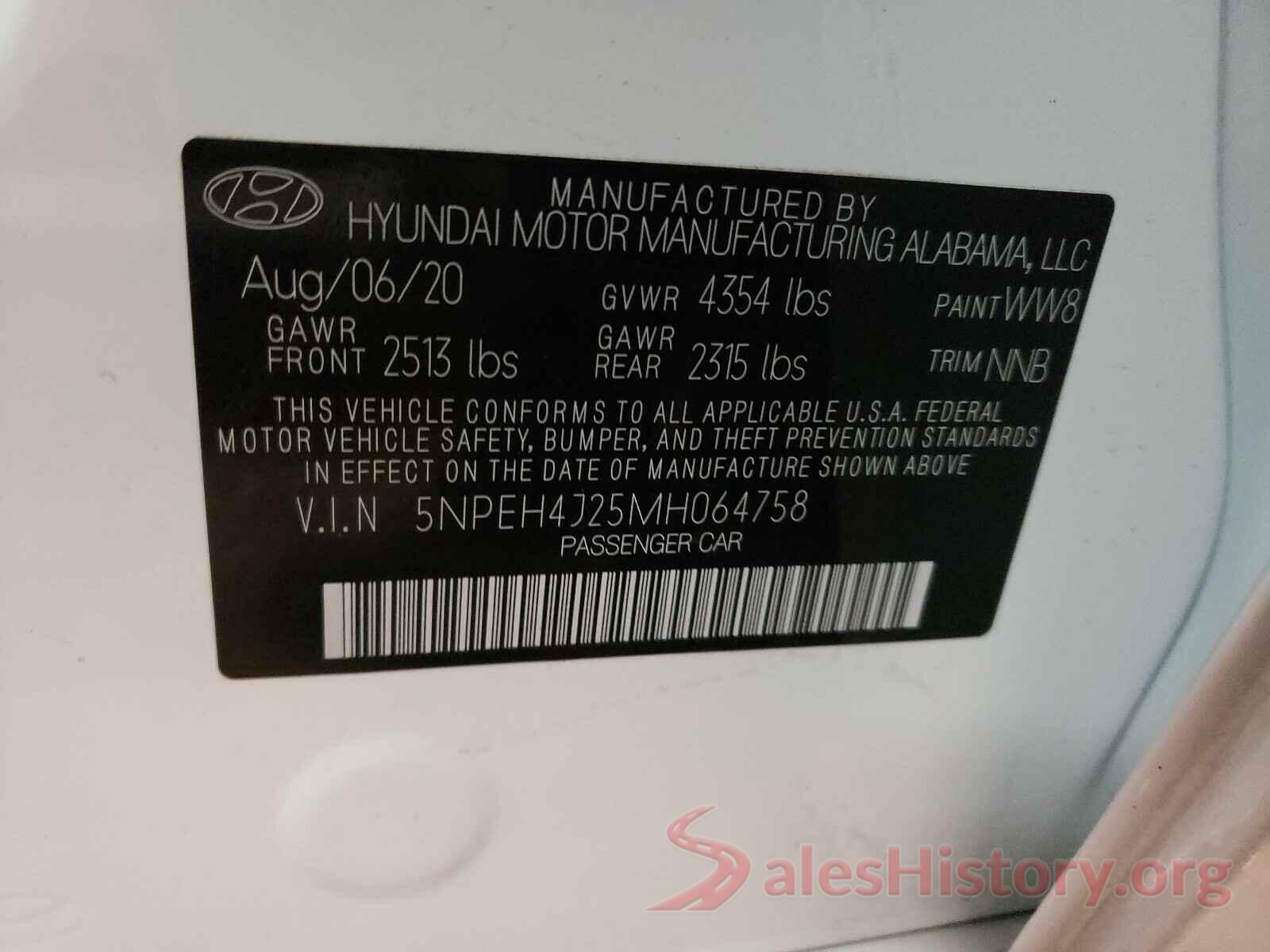 5NPEH4J25MH064758 2021 HYUNDAI SONATA