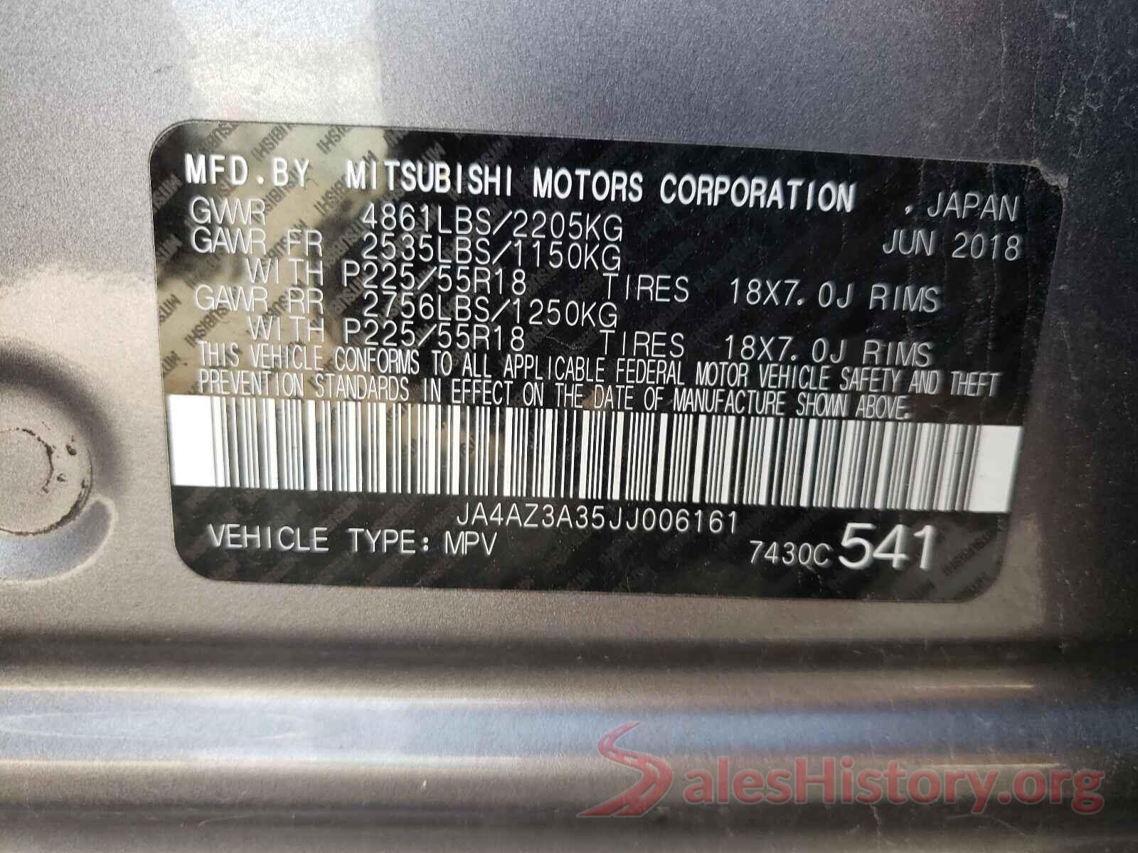 JA4AZ3A35JJ006161 2018 MITSUBISHI OUTLANDER