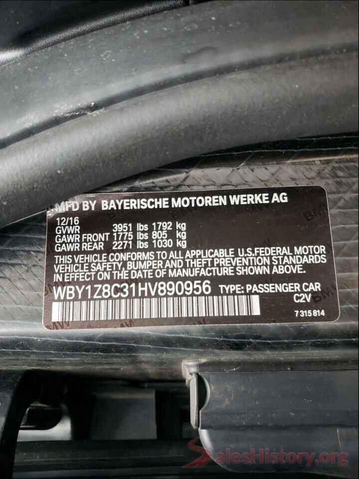 WBY1Z8C31HV890956 2017 BMW I SERIES