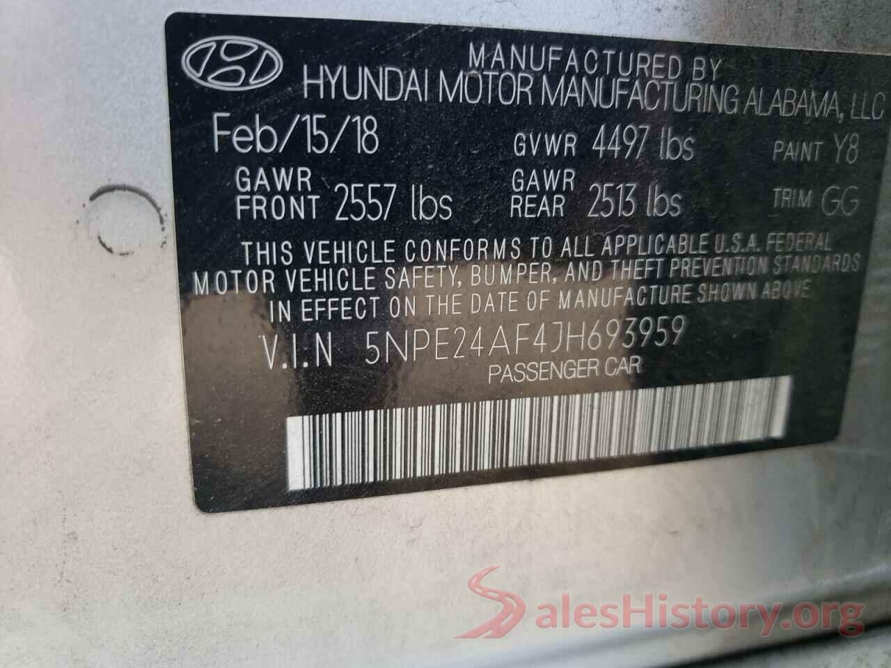 5NPE24AF4JH693959 2018 HYUNDAI SONATA