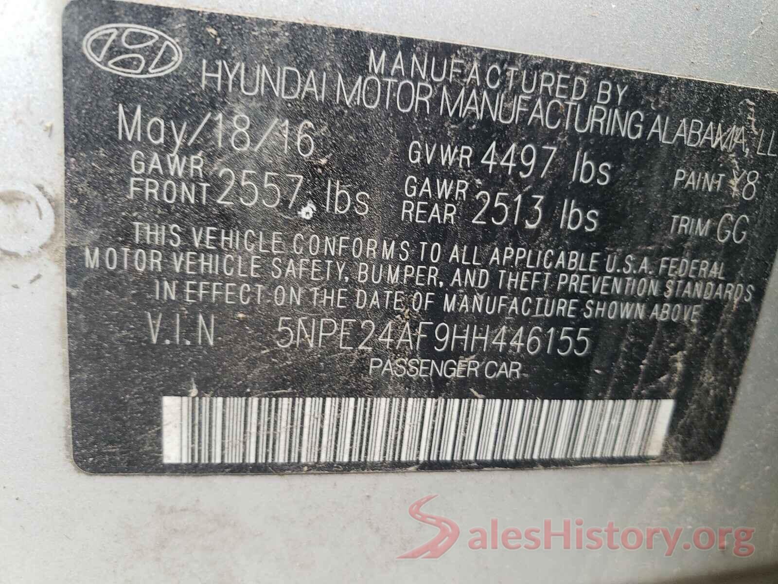 5NPE24AF9HH446155 2017 HYUNDAI SONATA