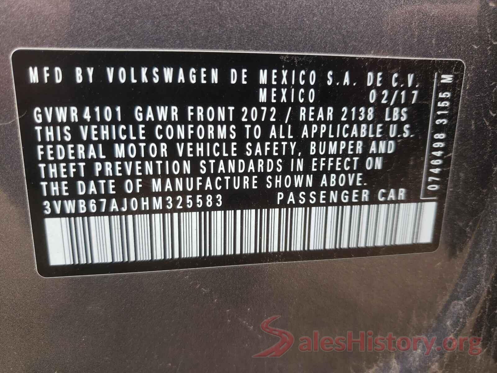 3VWB67AJ0HM325583 2017 VOLKSWAGEN JETTA