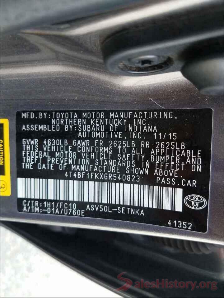 4T4BF1FKXGR540823 2016 TOYOTA CAMRY