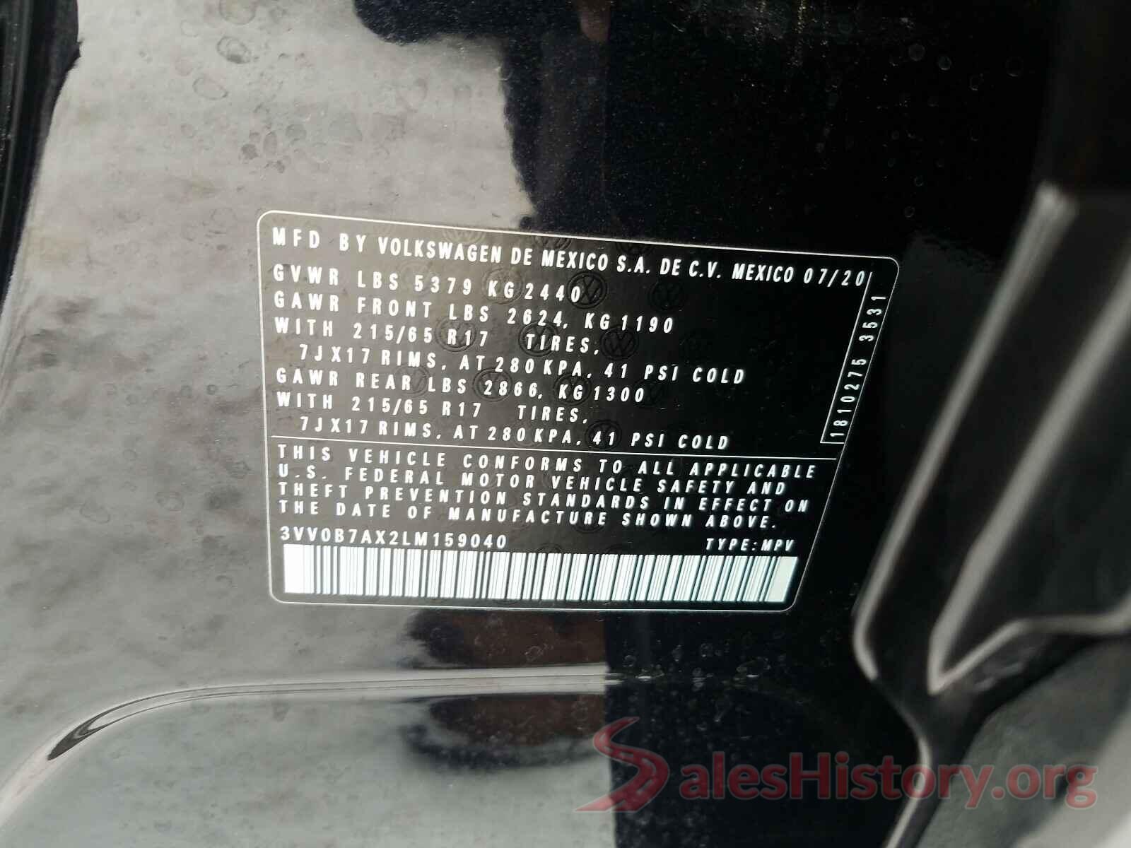 3VV0B7AX2LM159040 2020 VOLKSWAGEN TIGUAN