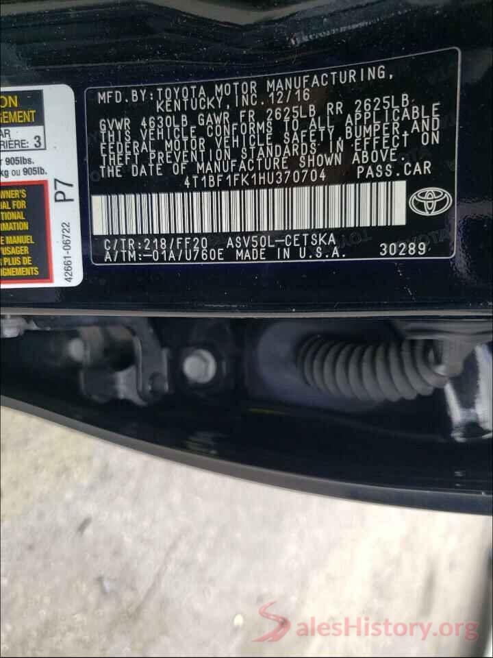 4T1BF1FK1HU370704 2017 TOYOTA CAMRY