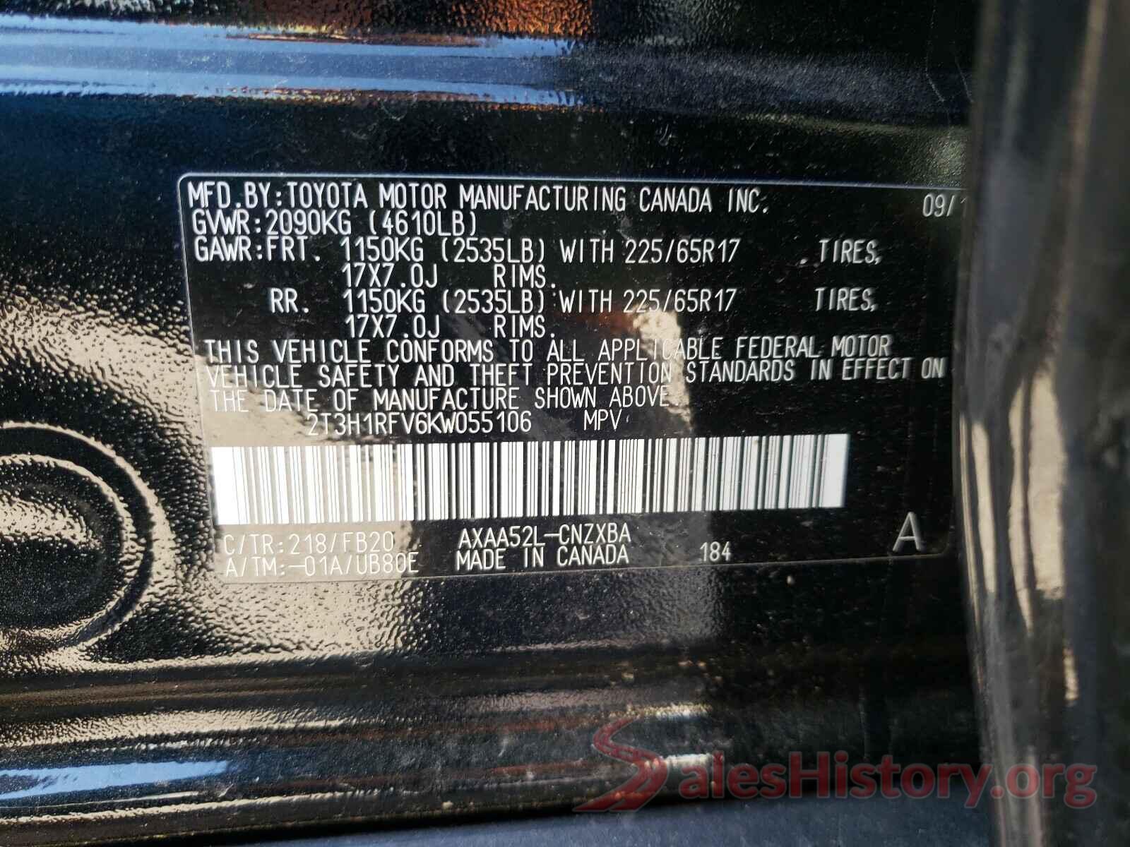 2T3H1RFV6KW055106 2019 TOYOTA RAV4