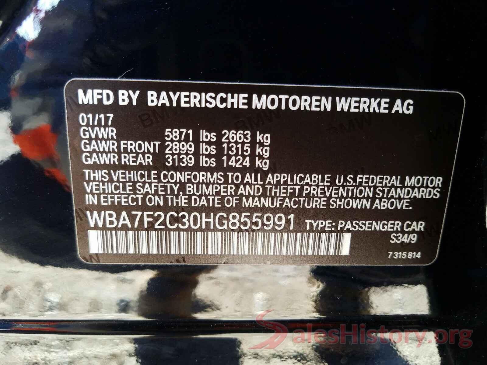 WBA7F2C30HG855991 2017 BMW 7 SERIES