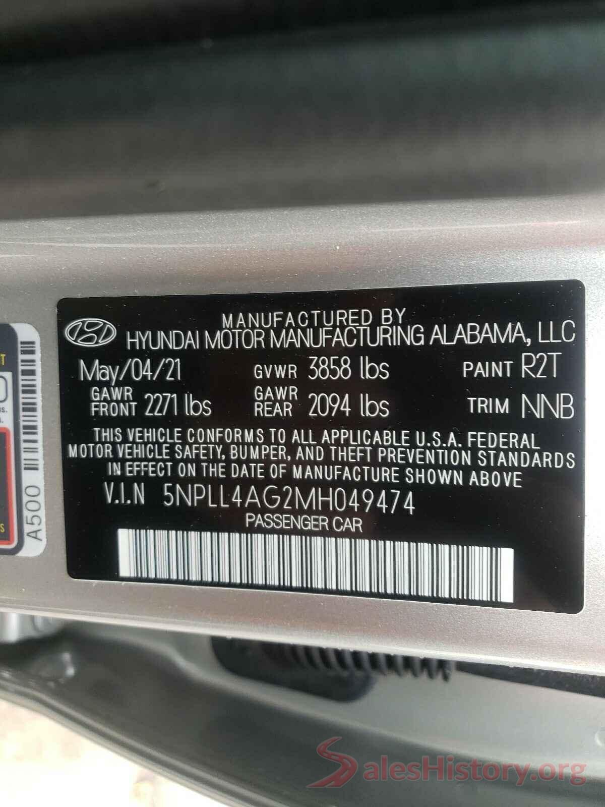 5NPLL4AG2MH049474 2021 HYUNDAI ELANTRA