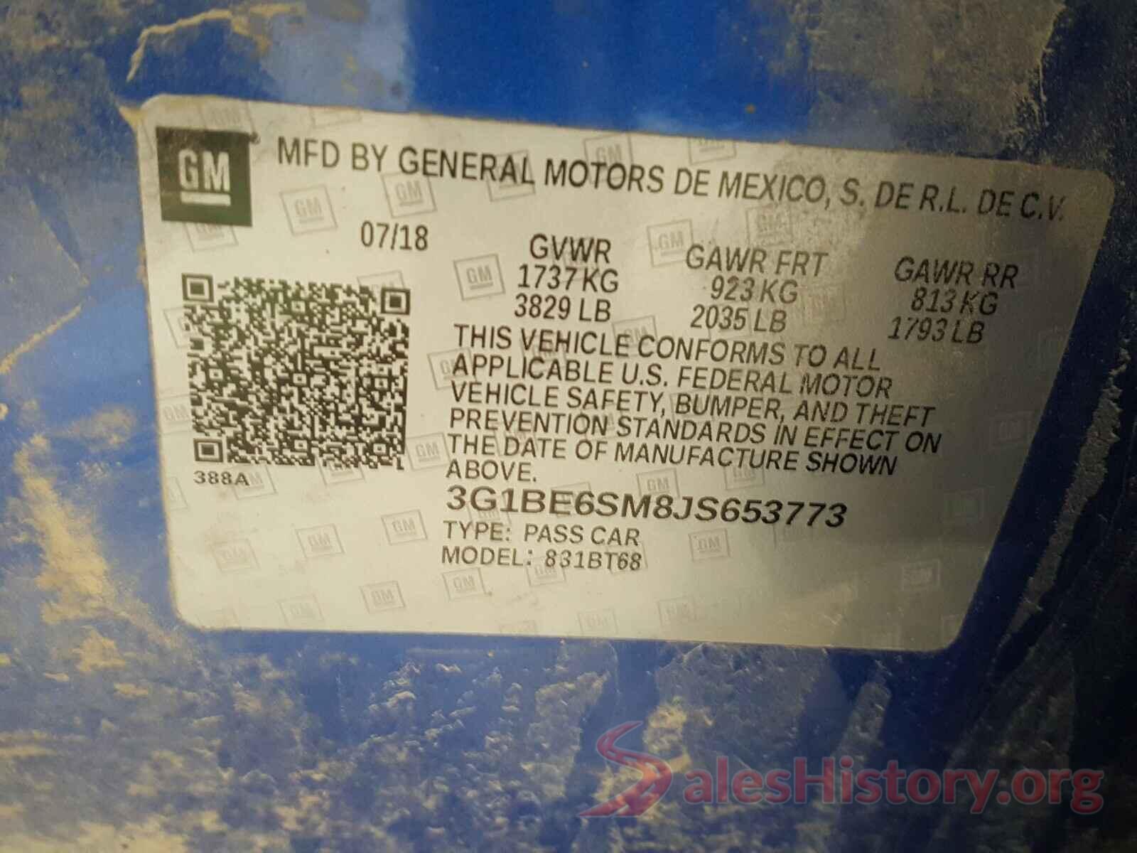 3G1BE6SM8JS653773 2018 CHEVROLET CRUZE